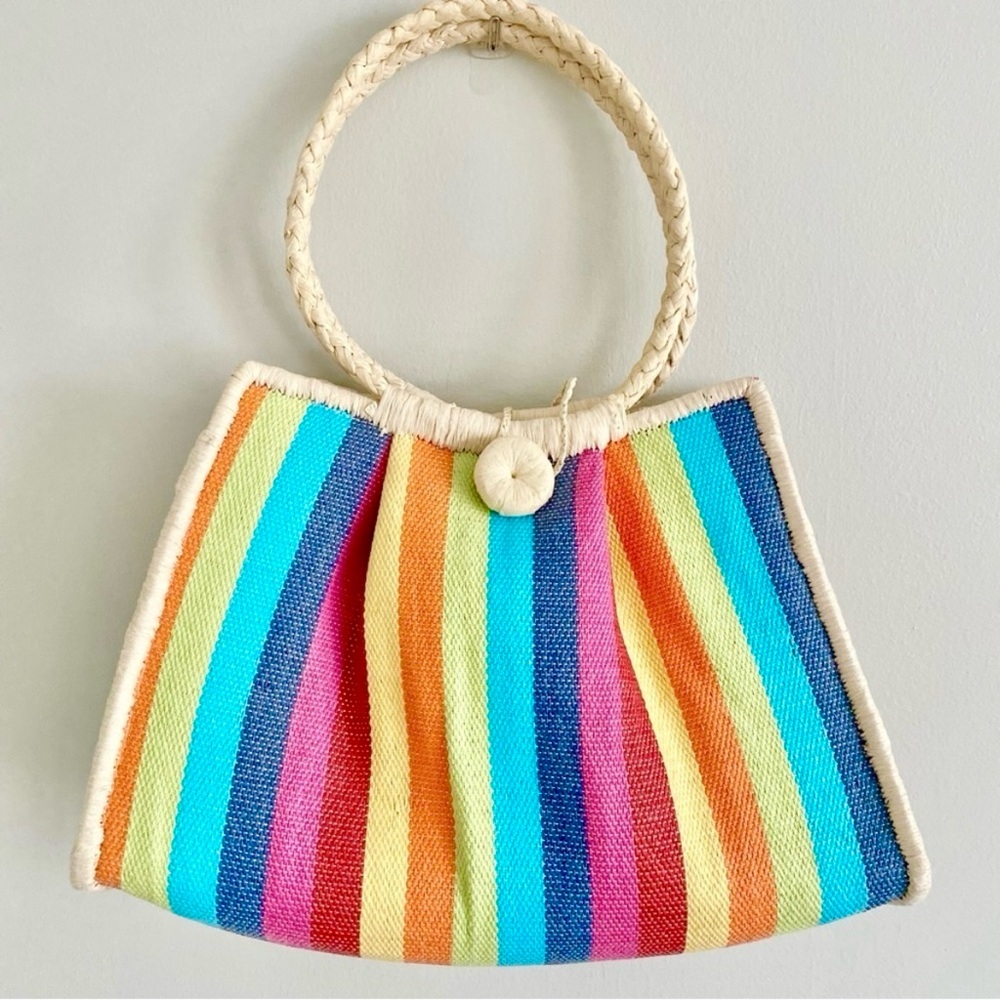 Striped Multicolor Women’s Tote Bag with Braided Handle